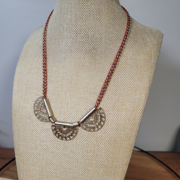 Old Navy Multi color braided necklace with Gold / Brass Tone Half Moon Pendant - Picture 15 of 16